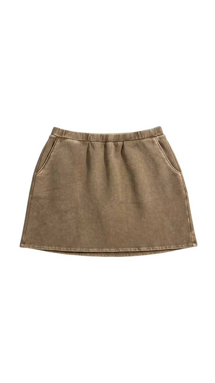 Brown Casual Mini Skirt with Side Pockets