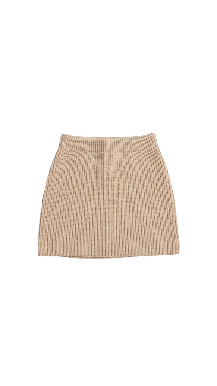 Beige Knit Mini Skirt with Ribbed Texture