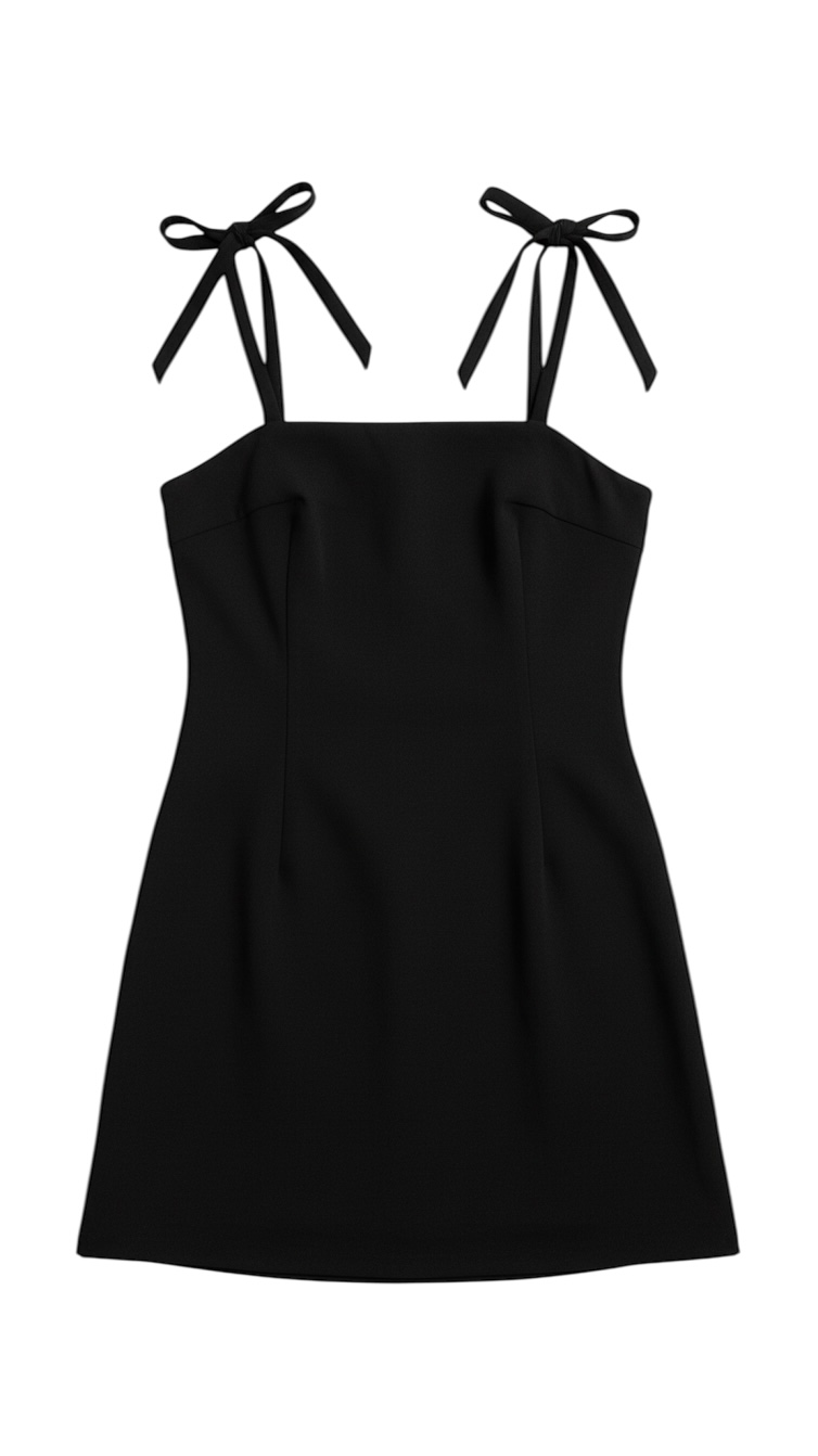 Black Spaghetti Strap Mini Dress with Tie Straps