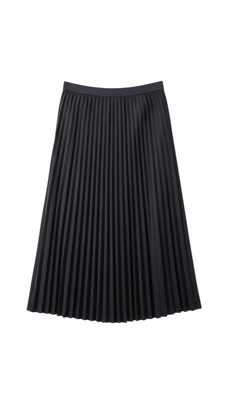 Navy Pleated Midi Skirt with Flowing Silhouette