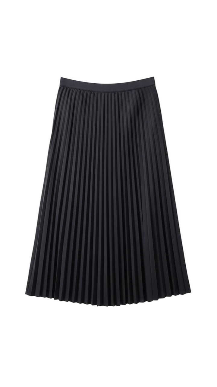 Navy Pleated Midi Skirt with Flowing Silhouette