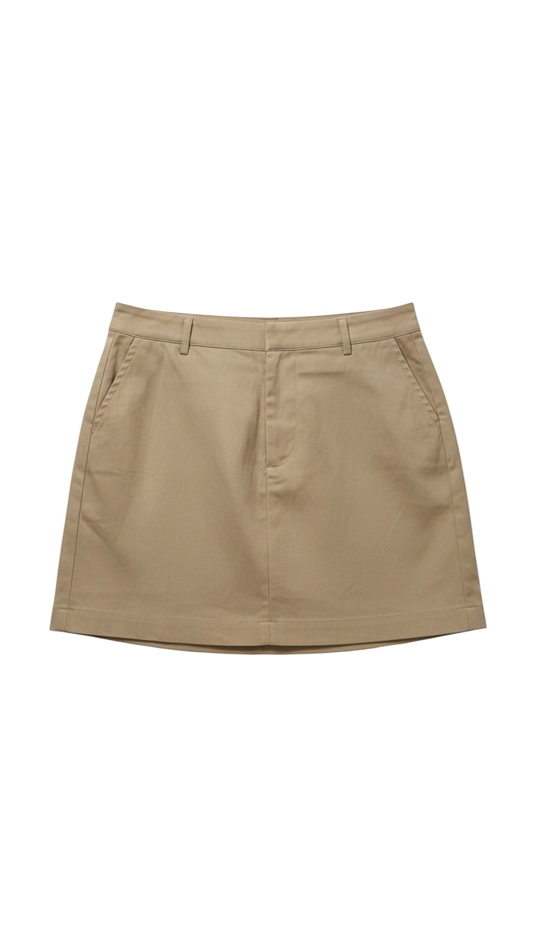 Beige Short A-Line Skirt with Pleated Front