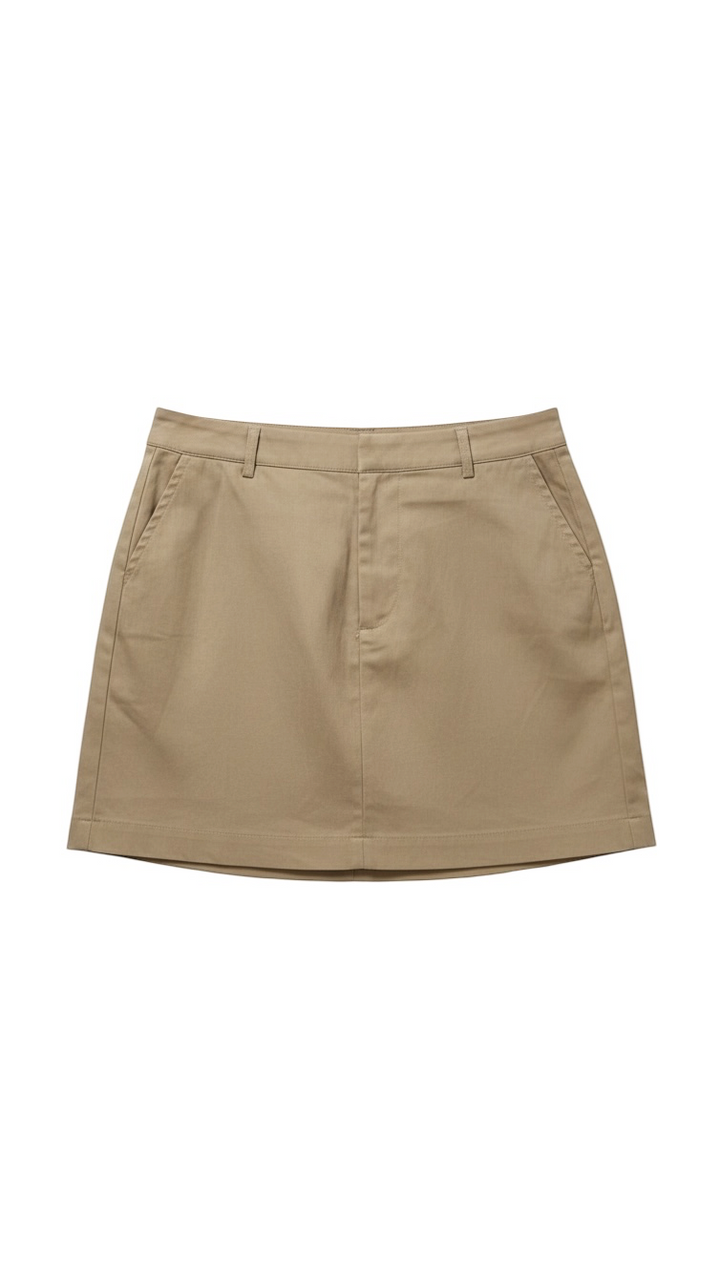 Beige Short A-Line Skirt with Pleated Front