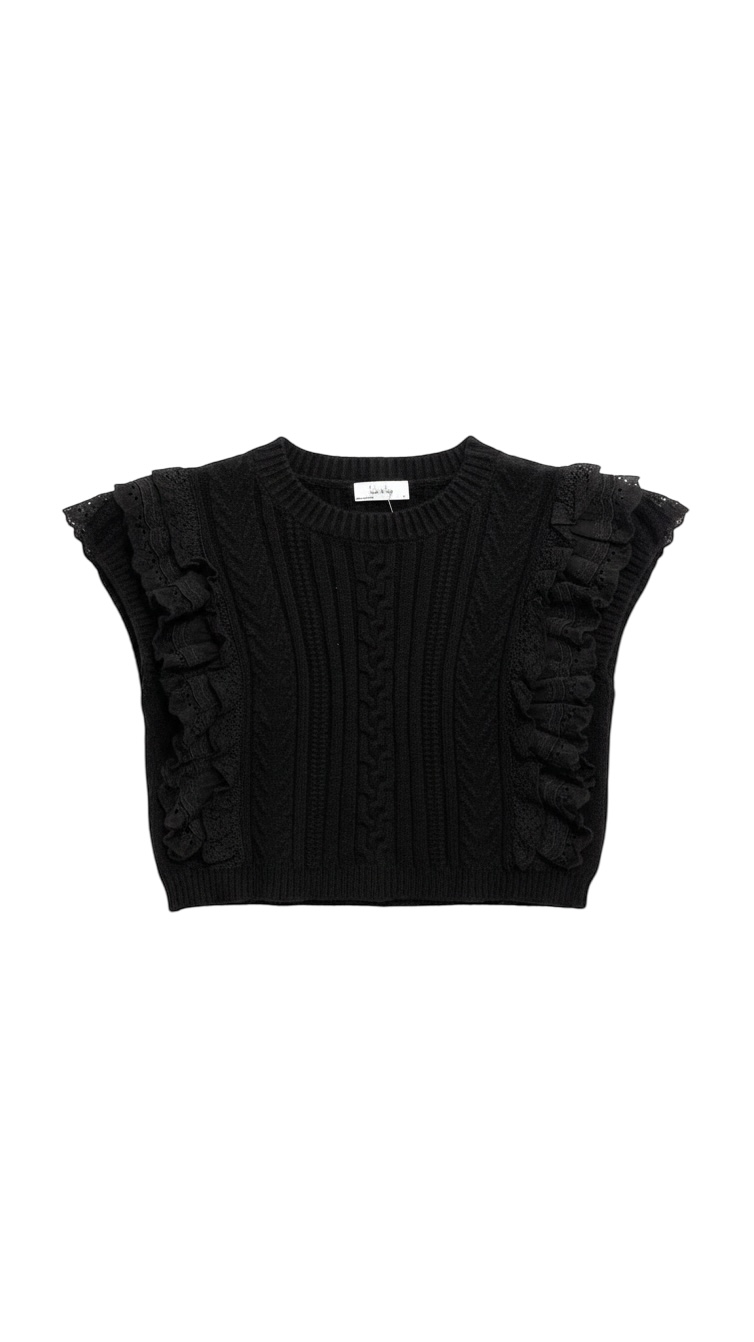 Suéter Corto Negro con Volantes - Estilo Boutique