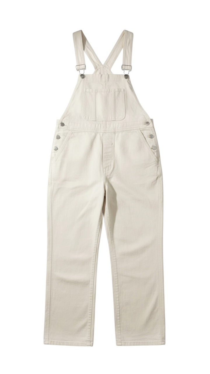 Cream Sleeveless Overall Jumpsuit with Button Detail