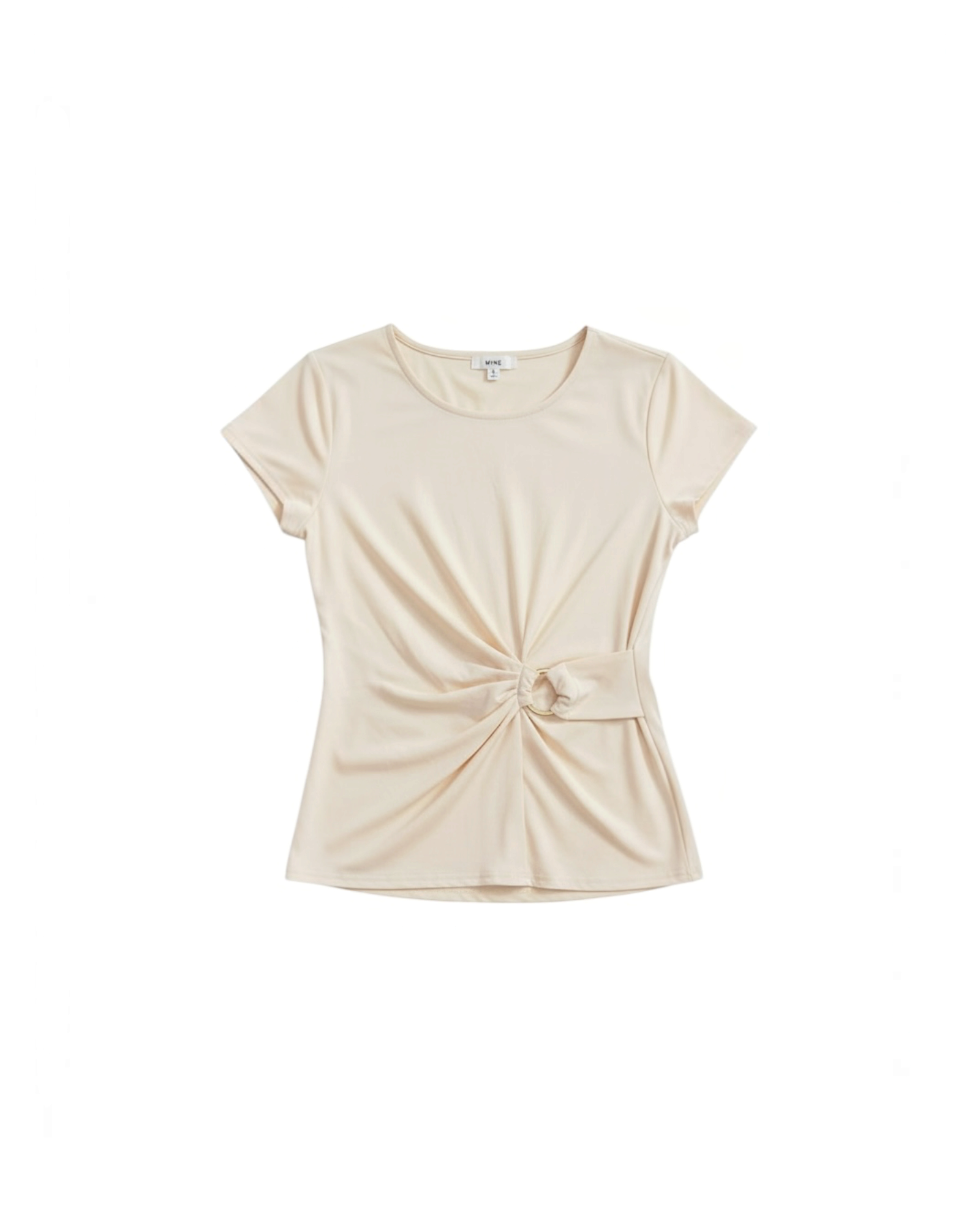 Blusa Yanet Collective color crema de manga corta con cuello redondo y detalle de nudo elegante en la cintura