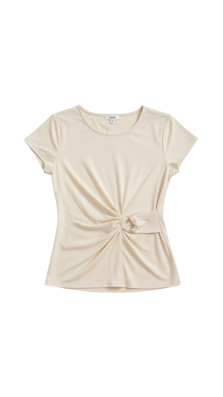 Blusa Crema de Manga Corta con Detalle de Nudo - Estilo Boutique