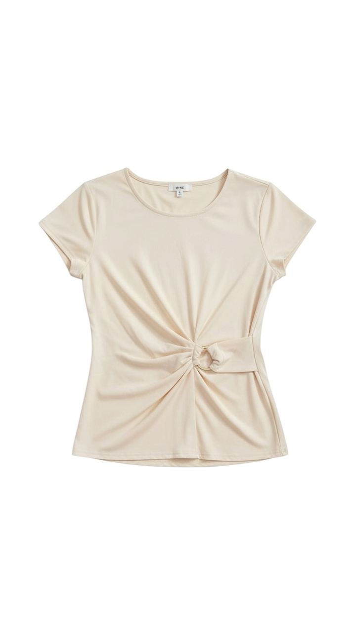 Blusa Crema de Manga Corta con Detalle de Nudo - Estilo Boutique