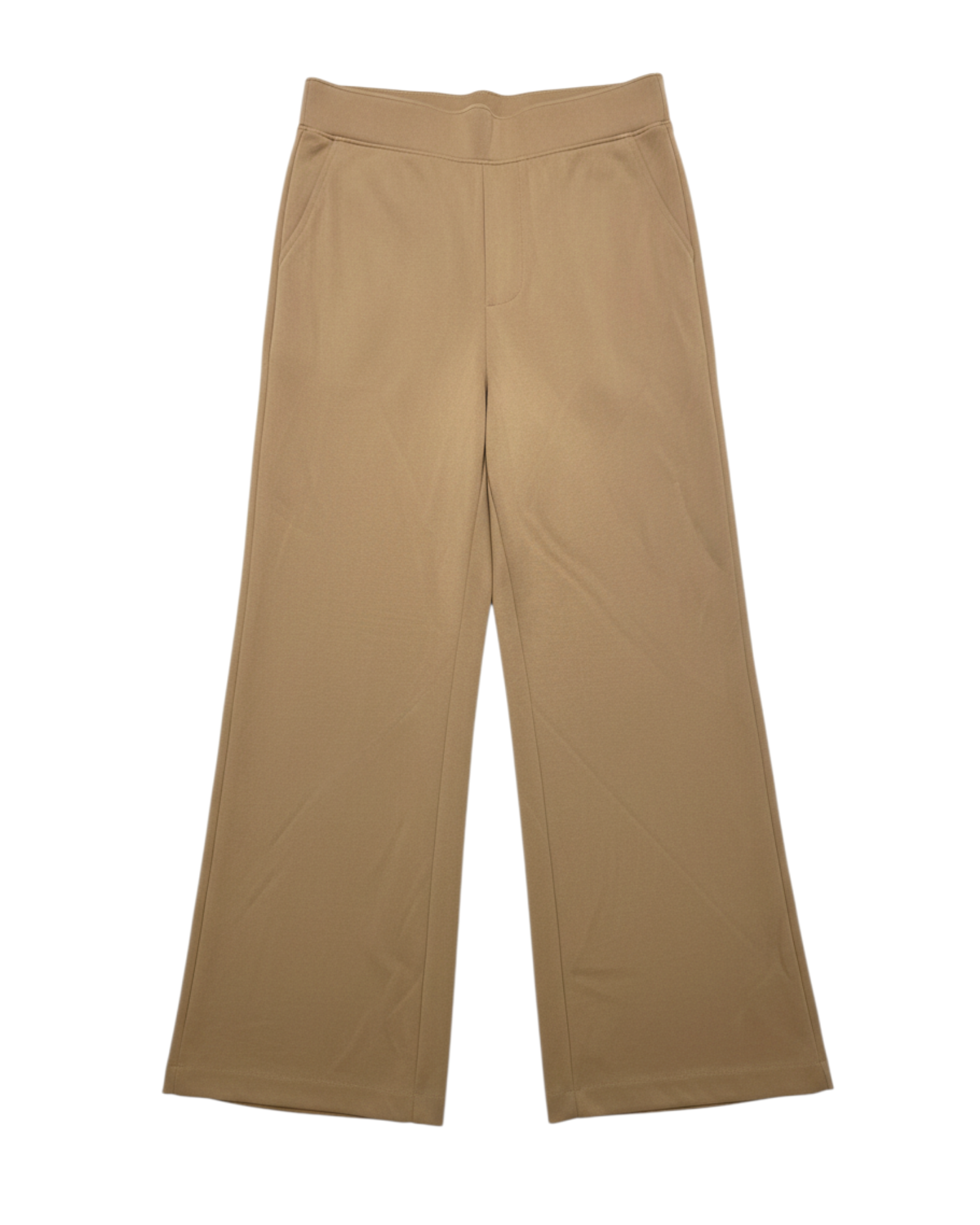 Pantalones wide-leg beige de Yanet Collective con tiro alto y tejido suave, ideales para un look elegante y versátil.