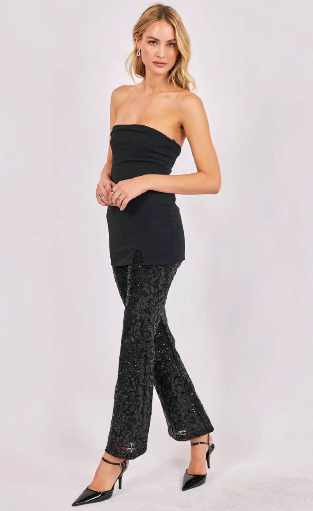 Palazzo Negro de Fiesta Top con Pantalones de Lentejuela by Yanet Collective
