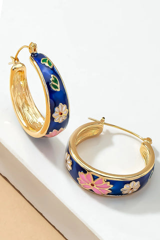 Pendientes de aro de flores de Cloisonne