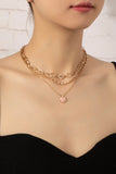 Collar de cadena mixta con colgante de corazón de cuadros rosa