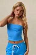 Lelis Bright Blue Strapless Tube Top – Stretch Knit Crop Top - Tops