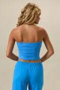 Lelis Bright Blue Strapless Tube Top – Stretch Knit Crop Top - Tops