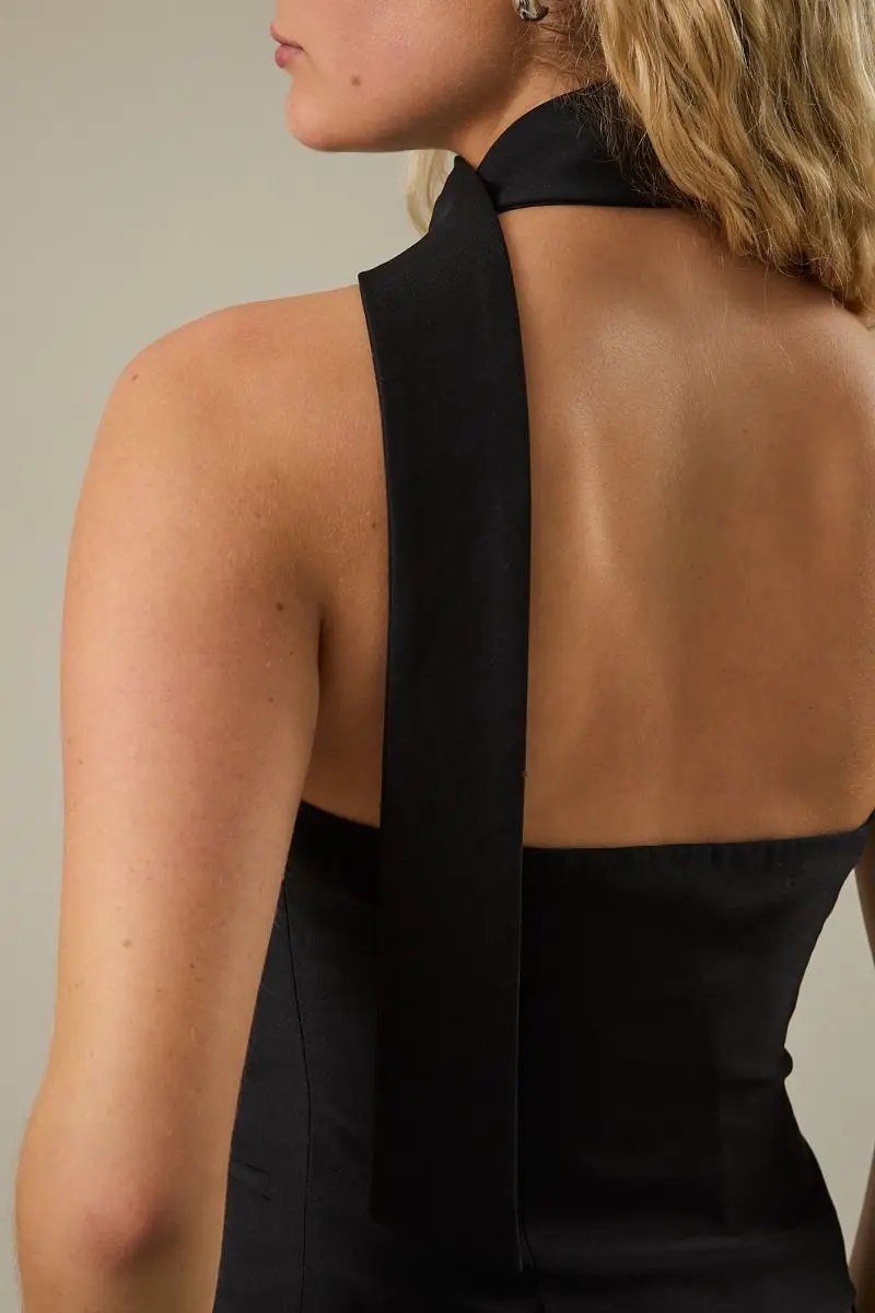 Lelis Black High Scarf Neckline Button Down Top – Halter Vest Style Woven Dressy Top - Tops