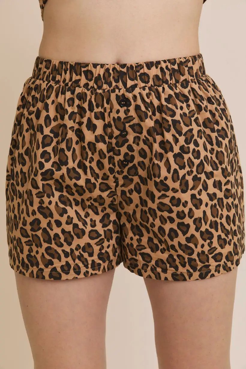 Gilli Animal Print Cotton Blend Boxer Shorts – Woven Leopard Print Shorts - Bottoms
