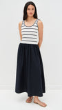 Vestido Blanco A Rayas Falda en A en Azul Marino