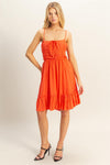 Vestido Corto Naranja con Tirantes Finos y Espalda Abierta Hf25a284