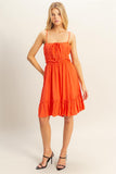 Vestido Corto Naranja con Tirantes Finos y Espalda Abierta Hf25a284