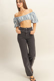 DZ23A836-5PCS-Jeans Vaqueros de Cintura Alta y Pierna Ancha - Moda Mujer