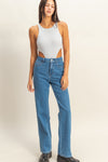 DZ23A836-5PCS-Jeans Vaqueros de Cintura Alta y Pierna Ancha - Moda Mujer
