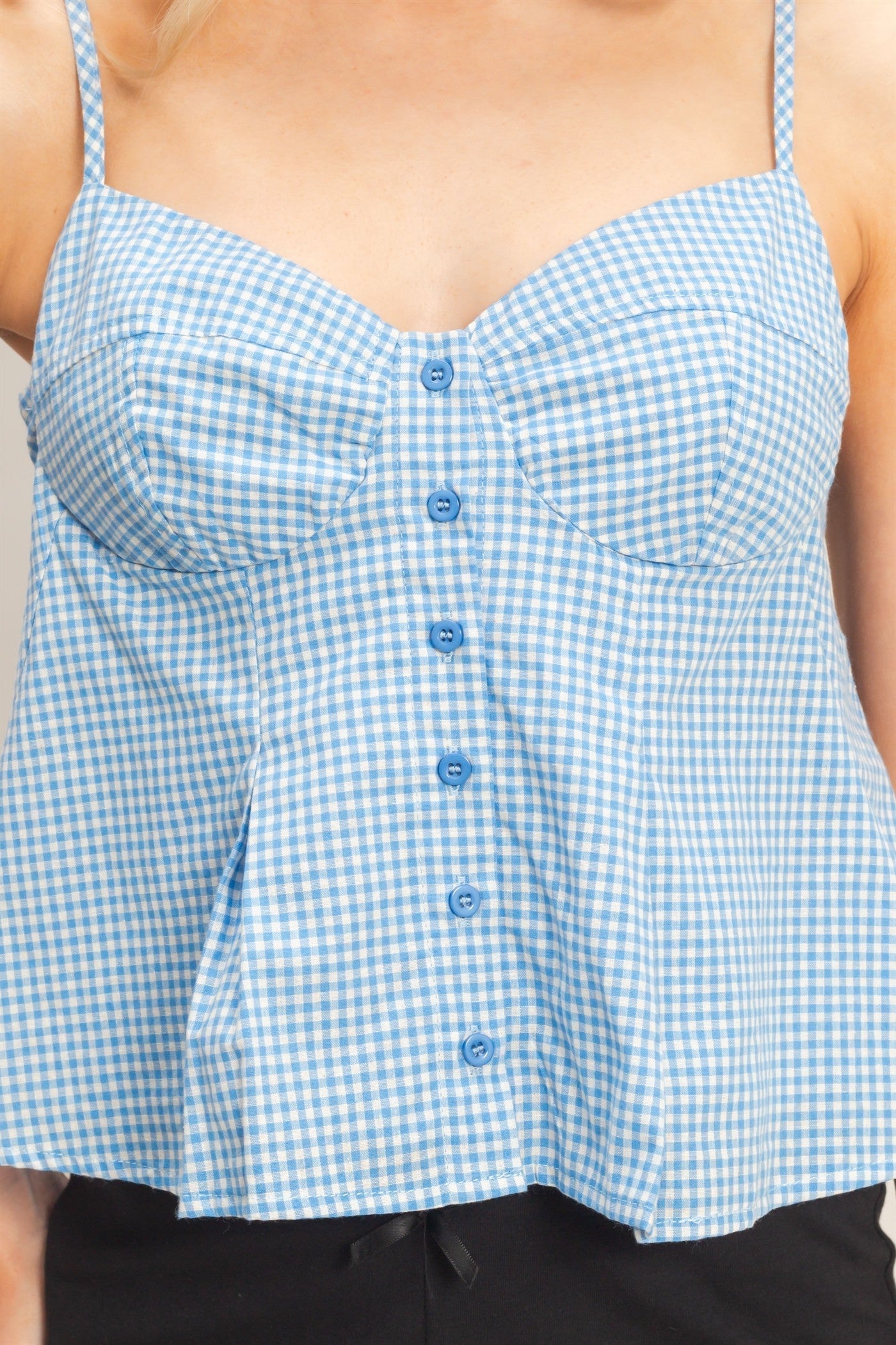 Top Camisole Gingham Azul Bebé - Estilo Boutique Romántico