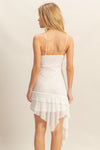 Vestido Corto Asimétrico con Tirantes de Rosas