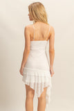Vestido Corto Asimétrico con Tirantes de Rosas