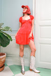 Vestido Corto Bohemio con Botones y Manga Abullonada