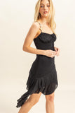 Vestido Corto Asimétrico con Tirantes de Rosas