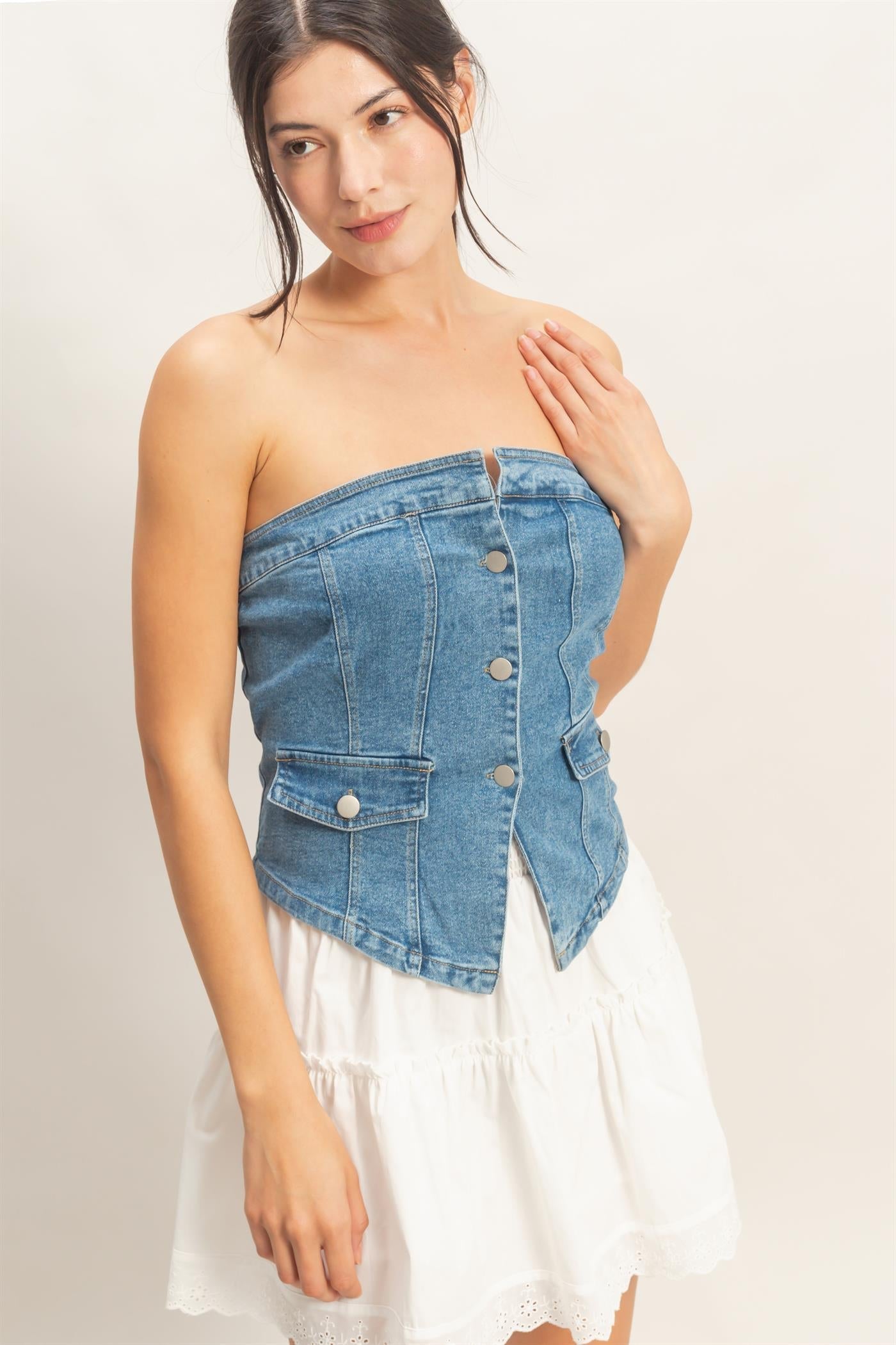 Top Strapless de Mezclilla Azul Claro - Estilo Boutique