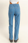 DZ23A836-5PCS-Jeans Vaqueros de Cintura Alta y Pierna Ancha - Moda Mujer
