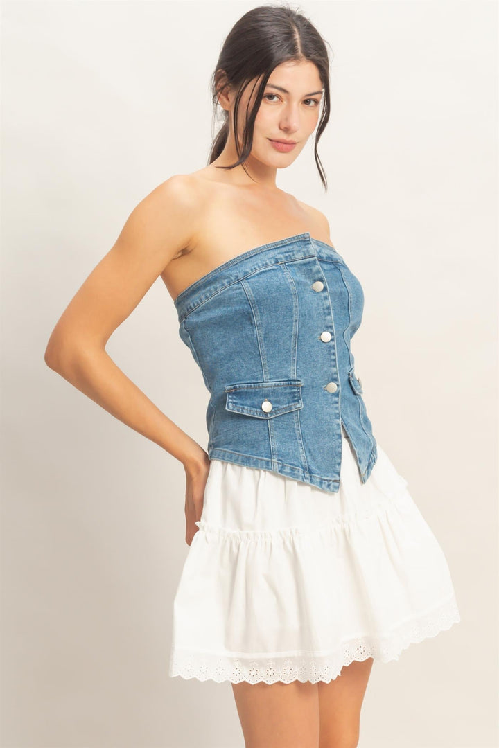 Top Strapless de Mezclilla Azul Claro - Estilo Boutique