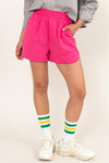 Shorts de Popelina Tiro Alto Fucsia con Bolsillos Dz24a298