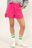 Shorts de Popelina Tiro Alto Fucsia con Bolsillos Dz24a298