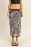 Falda Lápiz Animal Print Leopardo con Encaje Elegante Mujer Moda Casual Fiesta