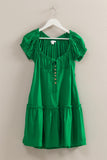 Vestido Corto Bohemio con Botones y Manga Abullonada