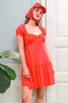 Vestido Corto Bohemio con Botones y Manga Abullonada