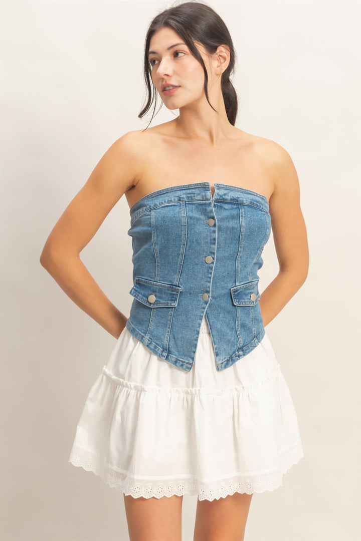 Top Strapless de Mezclilla Azul Claro - Estilo Boutique