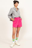 Shorts de Popelina Tiro Alto Fucsia con Bolsillos Dz24a298