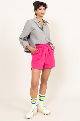 Shorts de Popelina Tiro Alto Fucsia con Bolsillos Dz24a298