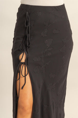 Falda Negra  Larga Maxi Mujer Floral Elegante Con Cordón Ajustable Casual