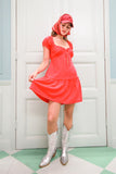 Vestido Corto Bohemio con Botones y Manga Abullonada