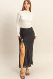 Falda Negra  Larga Maxi Mujer Floral Elegante Con Cordón Ajustable Casual