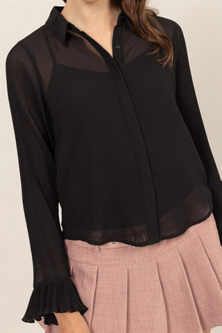 Blusa Negra Mujer Manga Acampanada Elegante Con Forro Interior Casual Oficina