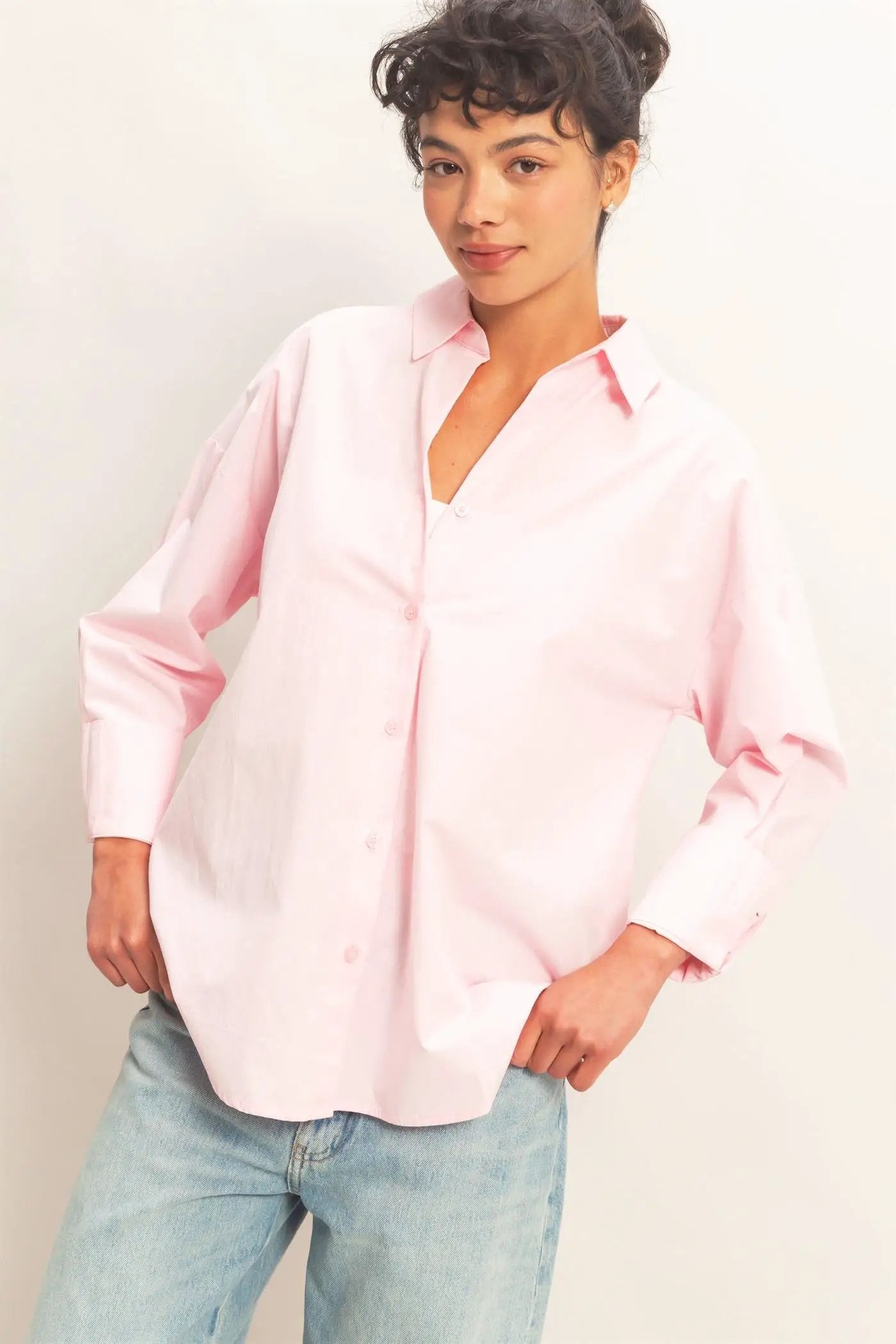 Camisa Popalina Mujer Manga Larga con Botones | Estilo Clásico Chic by HYFVE
