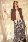 Falda Lápiz Animal Print Leopardo con Encaje Elegante Mujer Moda Casual Fiesta