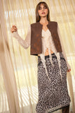 Falda Lápiz Animal Print Leopardo con Encaje Elegante Mujer Moda Casual Fiesta