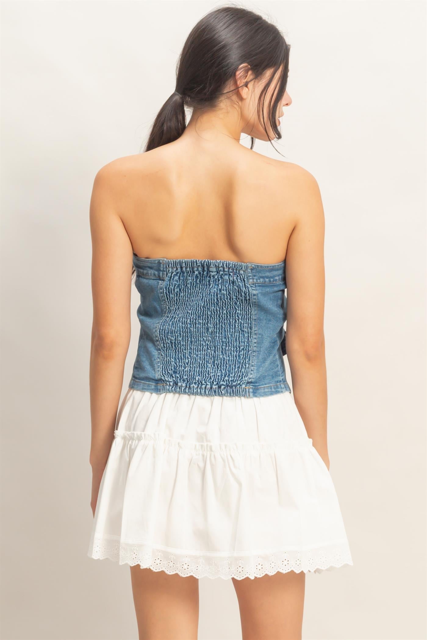Top Strapless de Mezclilla Azul Claro - Estilo Boutique
