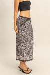 Falda Lápiz Animal Print Leopardo con Encaje Elegante Mujer Moda Casual Fiesta